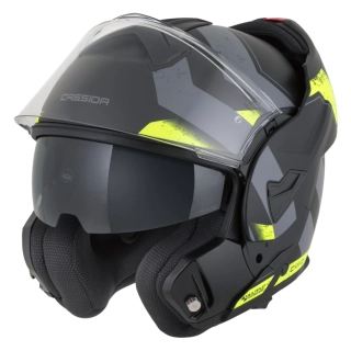 Překlopná helma na motorku CASSIDA MultiFlip KORP (černá matná/žlutá fluo/šedá) + pinlock v ceně