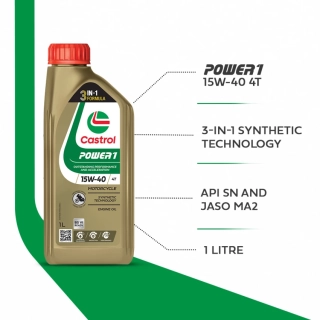 Motorový olej CASTROL Power1 15W50 4T, 1 litr (pro motocykly)