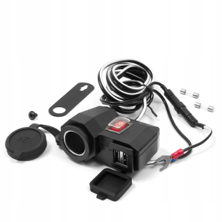 Dvojitá moto zásuvka 2x USB a Euro zásuvka s držákem na řidítka