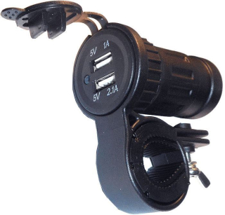 Dvojitá USB 5V zásuvka s objímkou na řídítka motocyklu